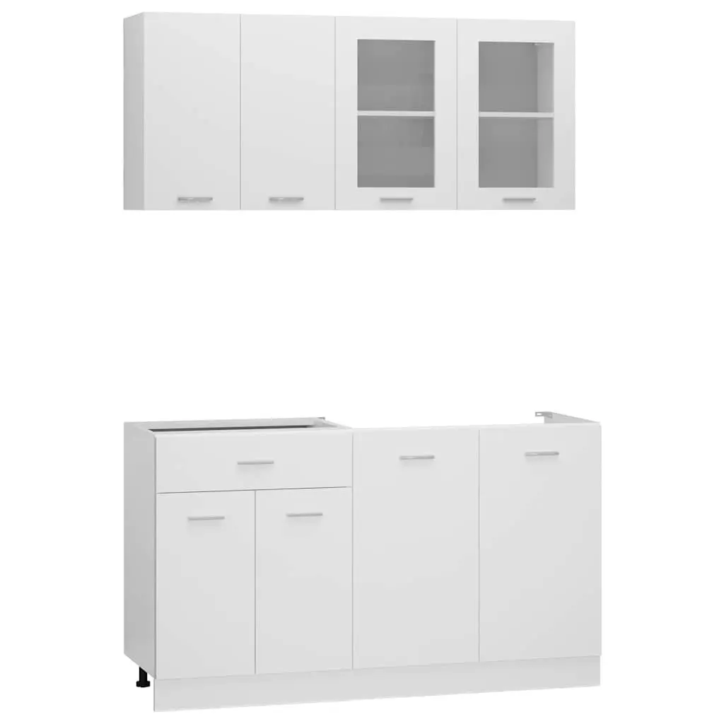 White Engineered Wood Kitchen Storage Cabinet Set 4 Piece Furniture