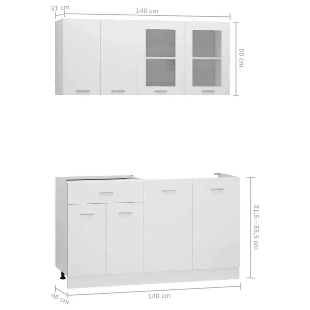White Engineered Wood Kitchen Storage Cabinet Set 4 Piece Furniture