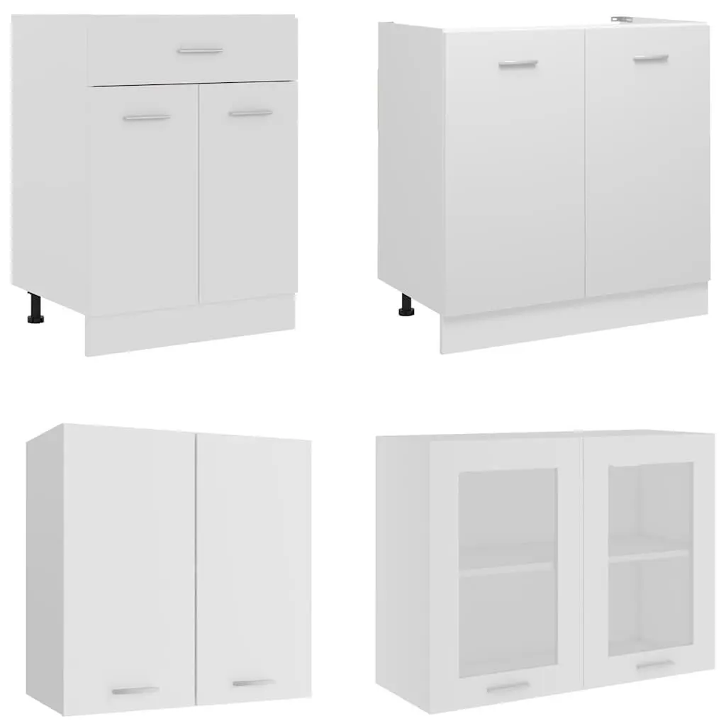 White Engineered Wood Kitchen Storage Cabinet Set 4 Piece Furniture