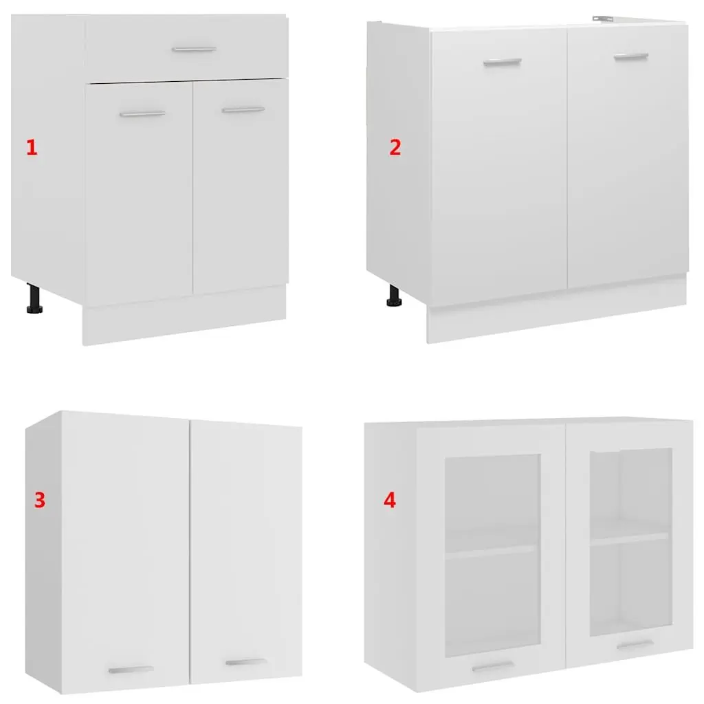 White Engineered Wood Kitchen Storage Cabinet Set 4 Piece Furniture