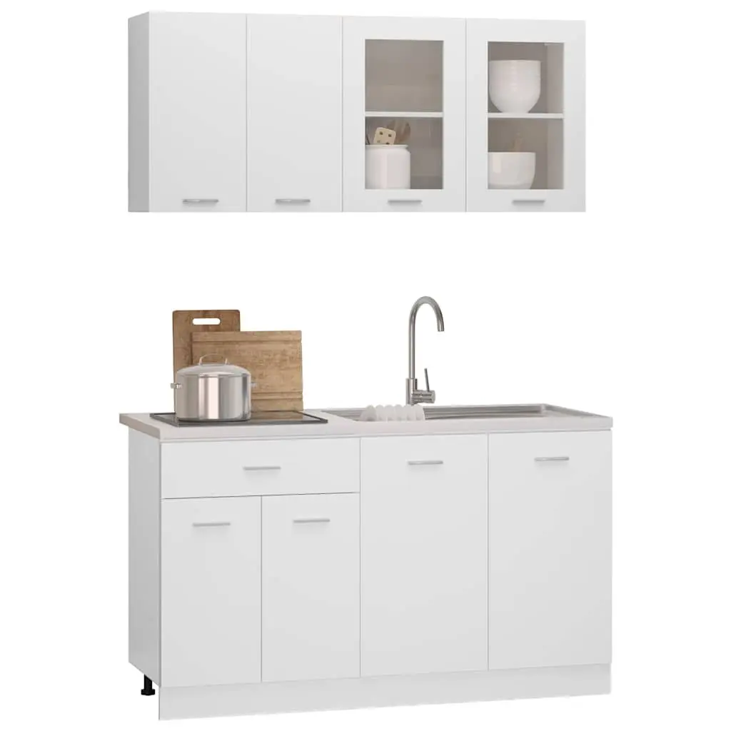 White Engineered Wood Kitchen Storage Cabinet Set 4 Piece Furniture