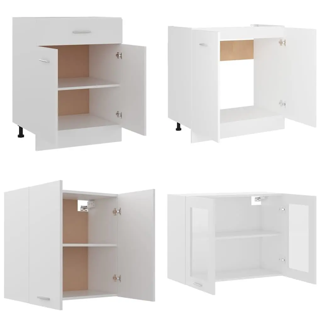White Engineered Wood Kitchen Storage Cabinet Set 4 Piece Furniture
