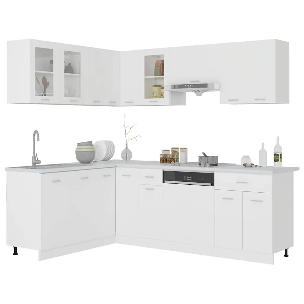 11 Piece Kitchen Cabinet Set White Engineered Wood Storage Organiser