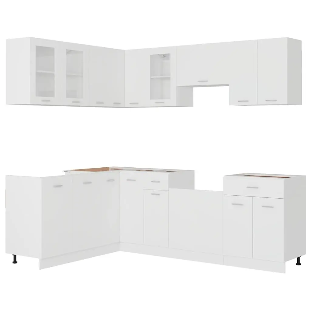 11 Piece Kitchen Cabinet Set White Engineered Wood Storage Organiser