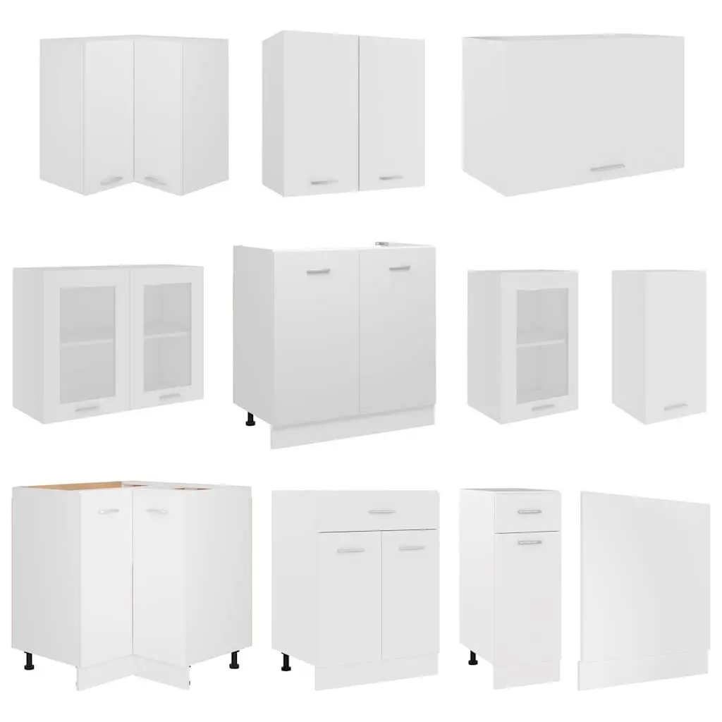 11 Piece Kitchen Cabinet Set White Engineered Wood Storage Organiser