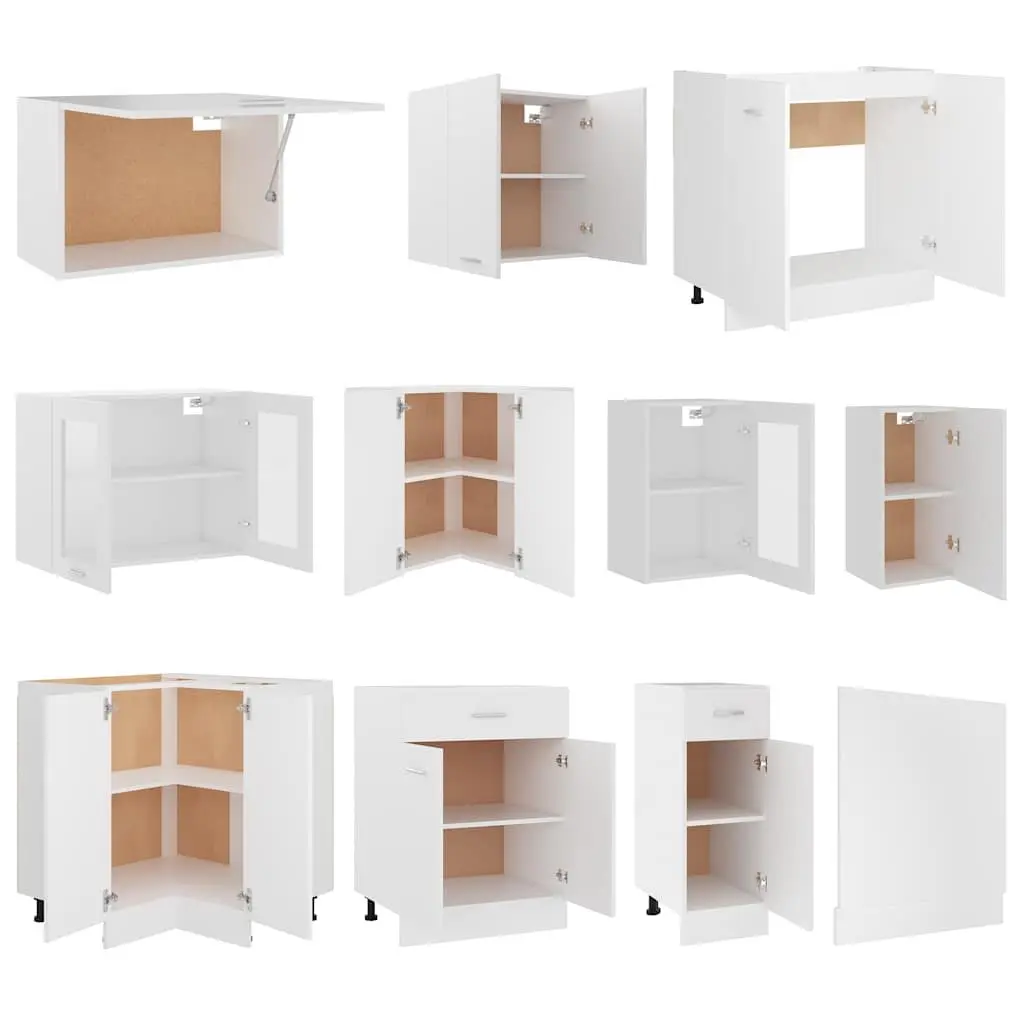 11 Piece Kitchen Cabinet Set White Engineered Wood Storage Organiser