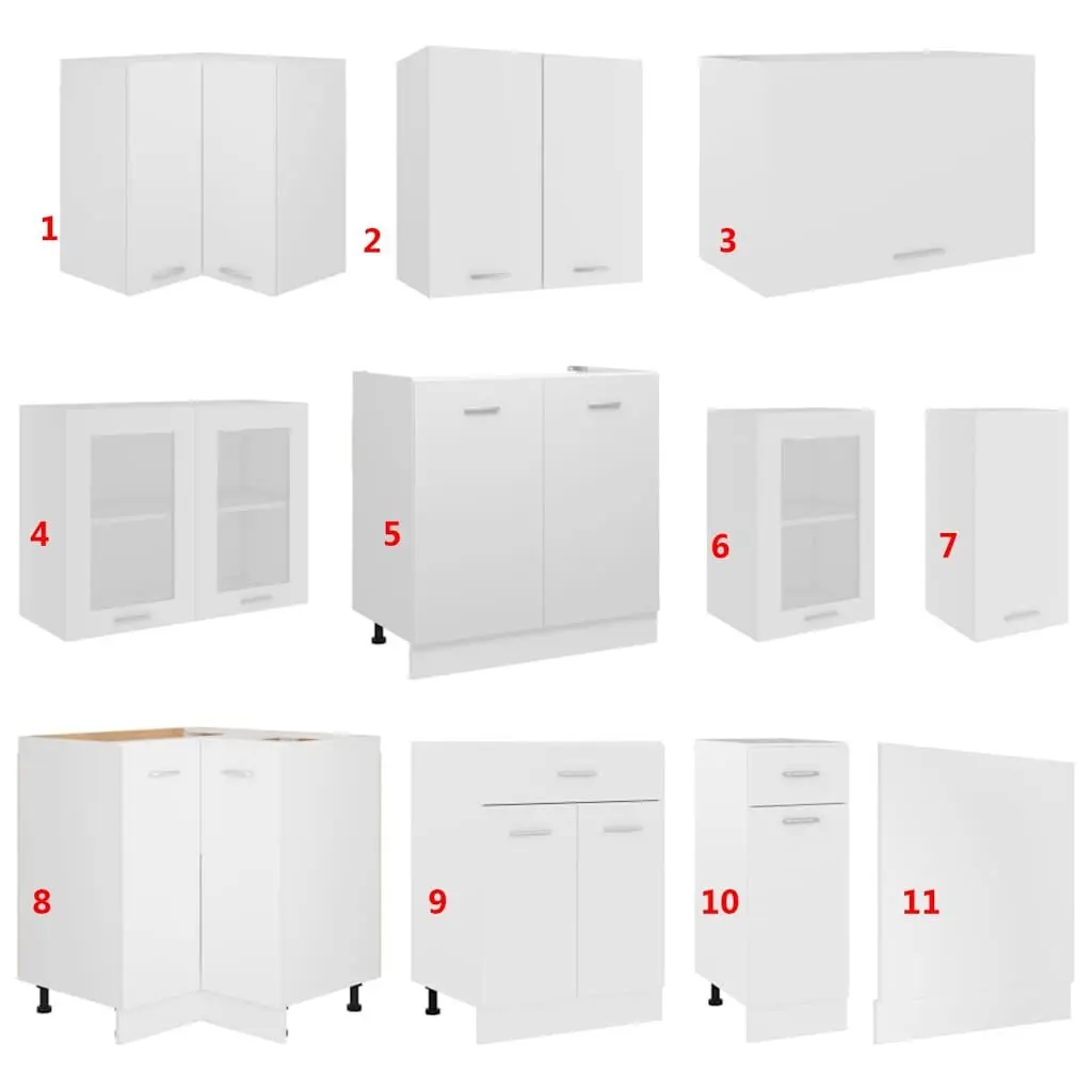 11 Piece Kitchen Cabinet Set White Engineered Wood Storage Organiser