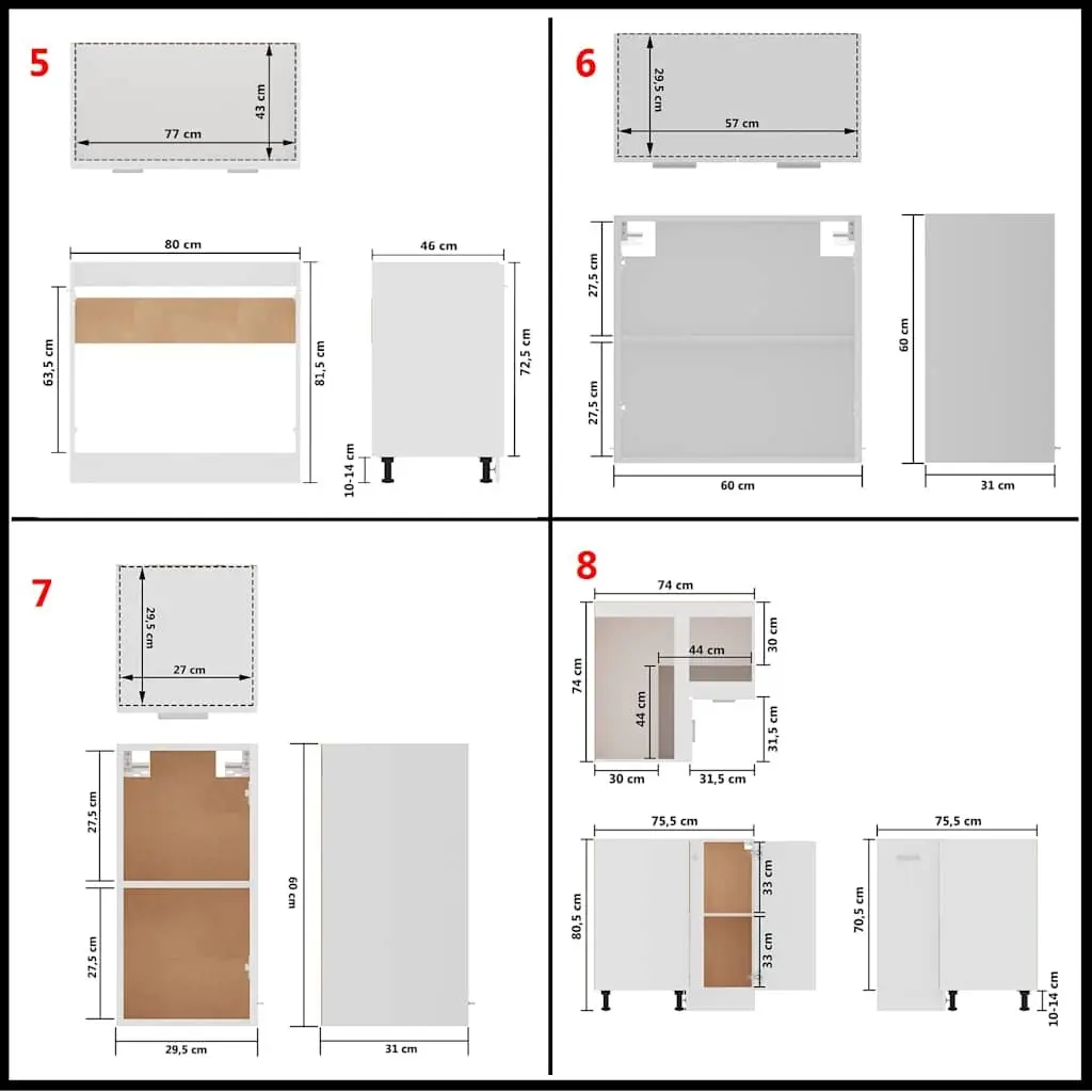 11 Piece Kitchen Cabinet Set White Engineered Wood Storage Organiser
