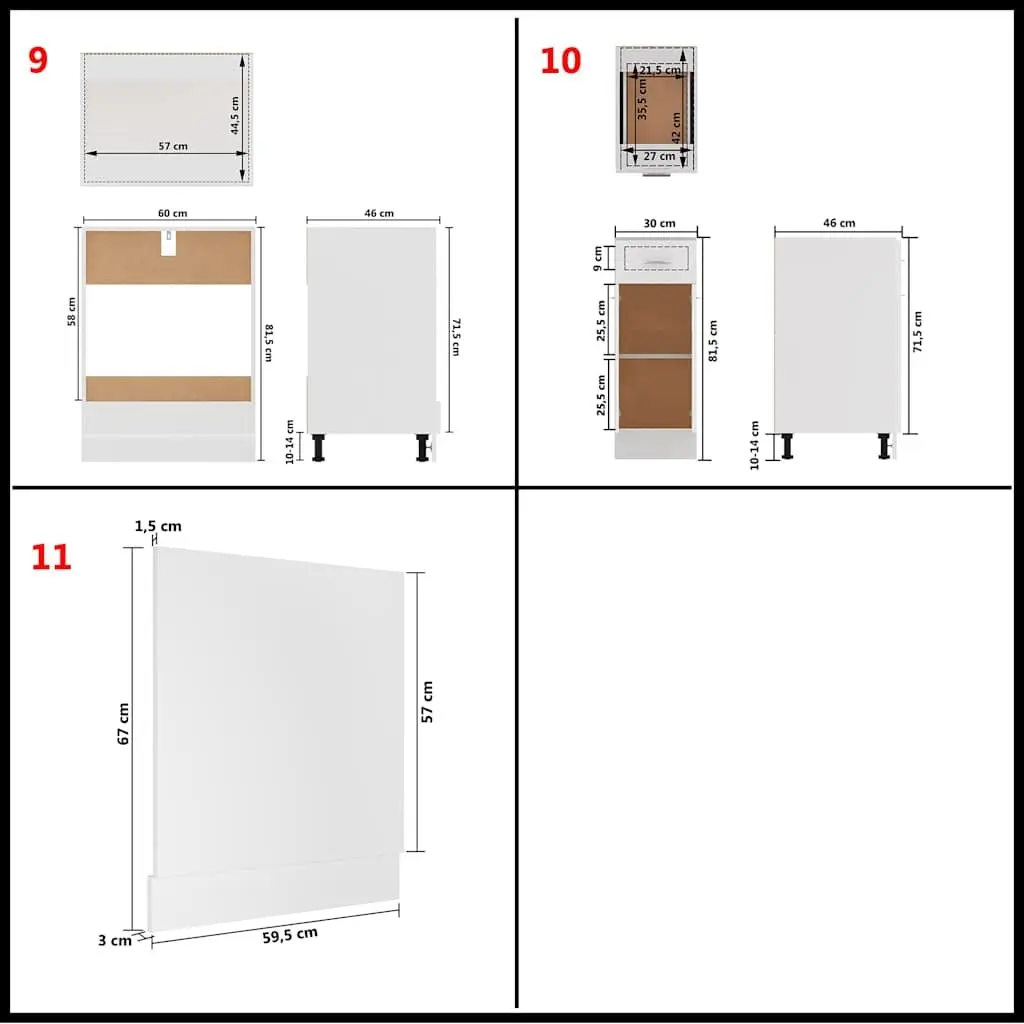 11 Piece Kitchen Cabinet Set White Engineered Wood Storage Organiser