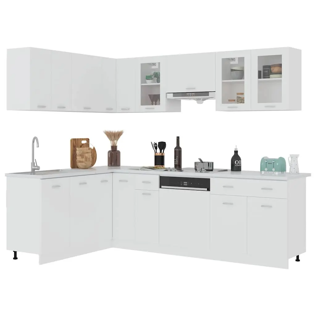 11 Piece White Engineered Wood Kitchen Storage Cabinet Set
