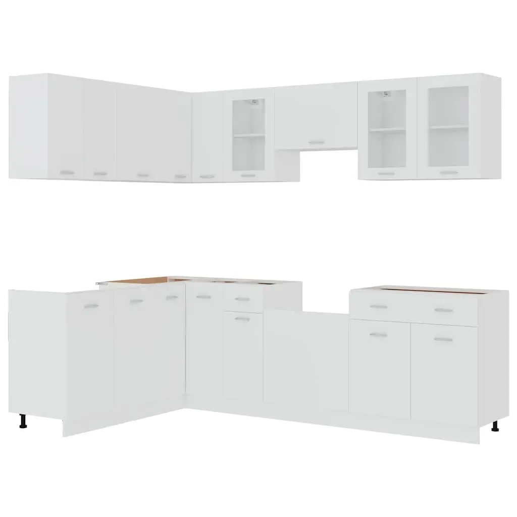11 Piece White Engineered Wood Kitchen Storage Cabinet Set