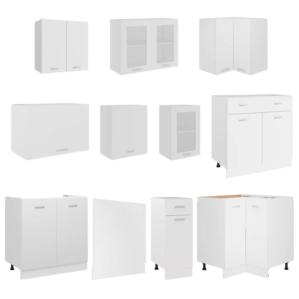 11 Piece White Engineered Wood Kitchen Storage Cabinet Set