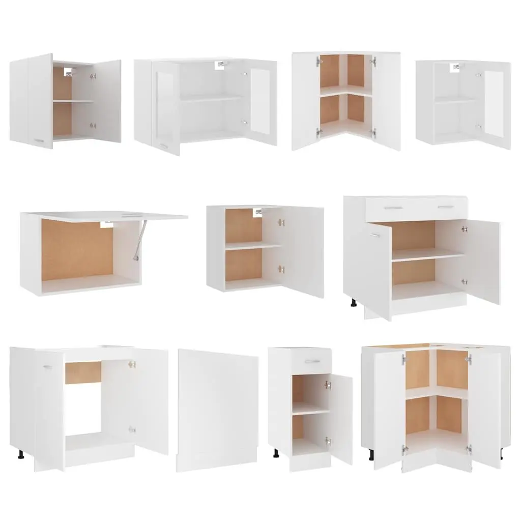 11 Piece White Engineered Wood Kitchen Storage Cabinet Set