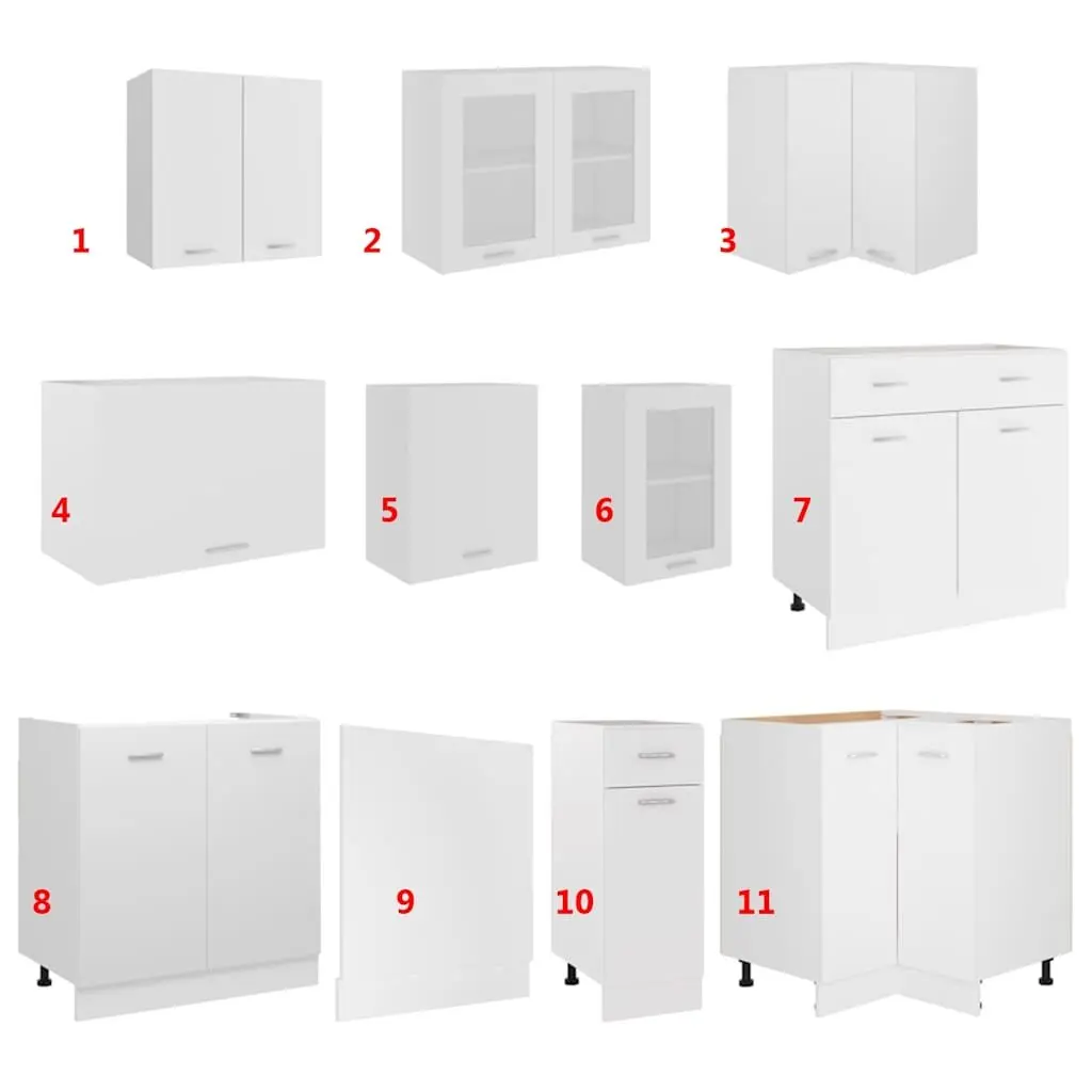 11 Piece White Engineered Wood Kitchen Storage Cabinet Set