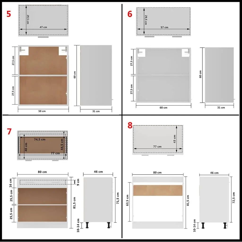11 Piece White Engineered Wood Kitchen Storage Cabinet Set