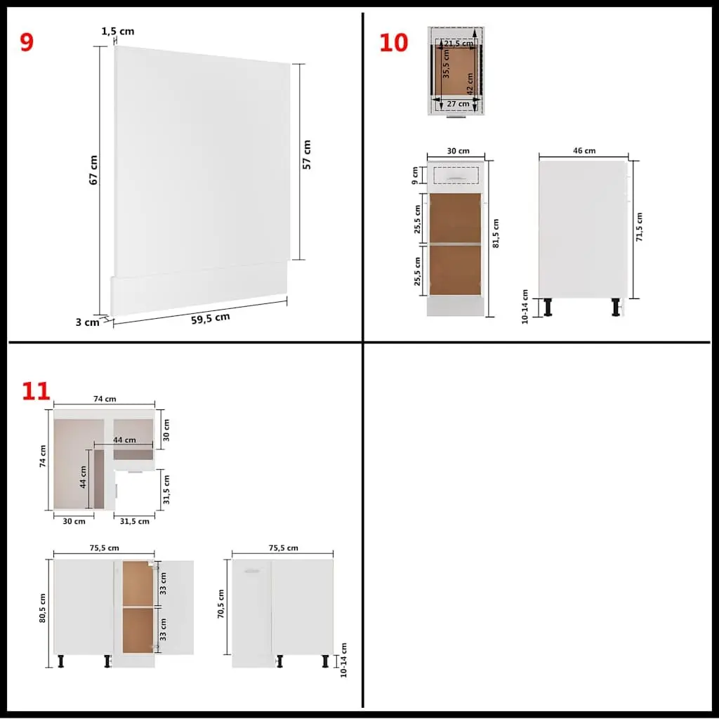 11 Piece White Engineered Wood Kitchen Storage Cabinet Set