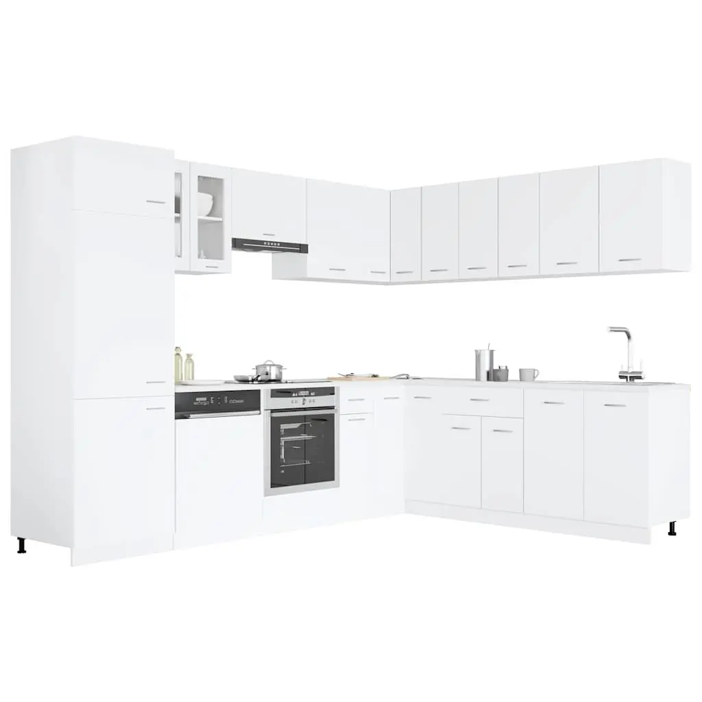 14 Piece White Engineered Wood Kitchen Cabinet Set