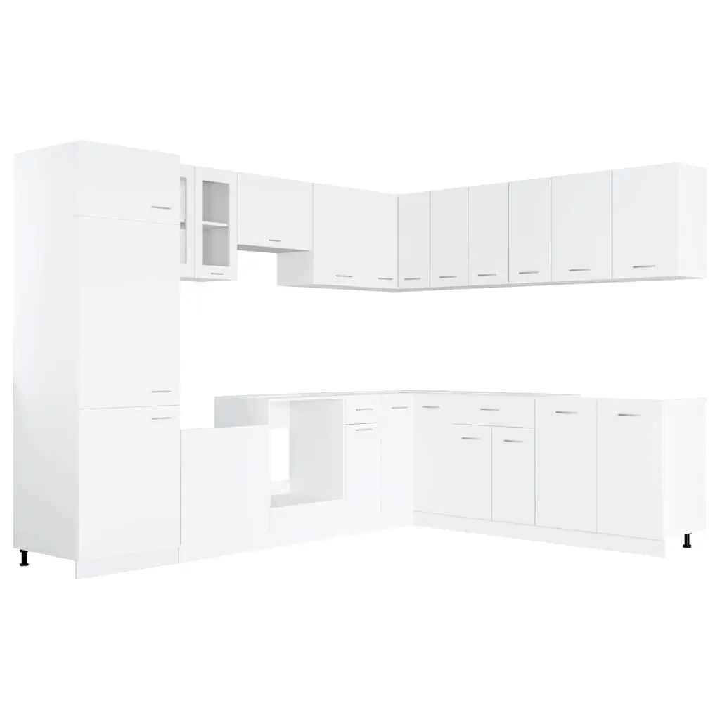 14 Piece White Engineered Wood Kitchen Cabinet Set