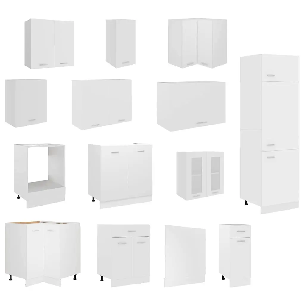 14 Piece White Engineered Wood Kitchen Cabinet Set