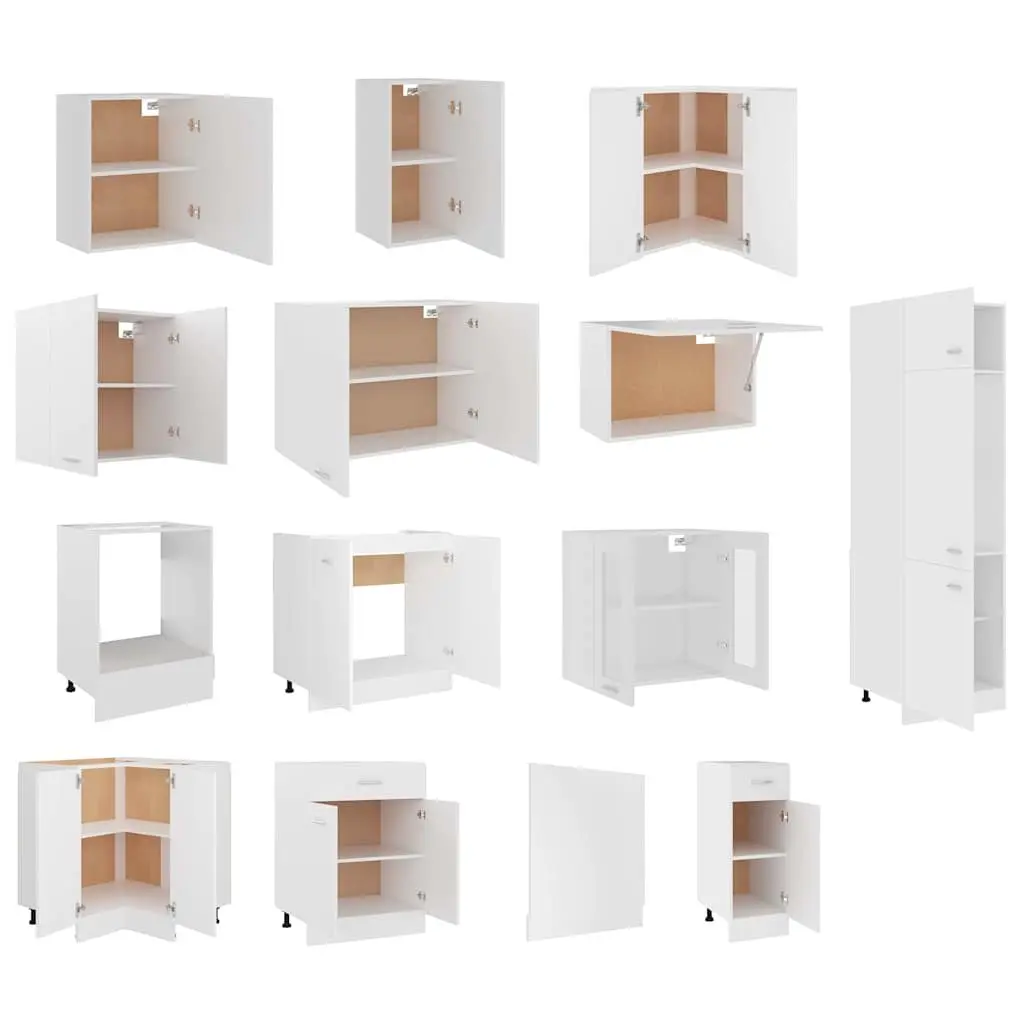 14 Piece White Engineered Wood Kitchen Cabinet Set