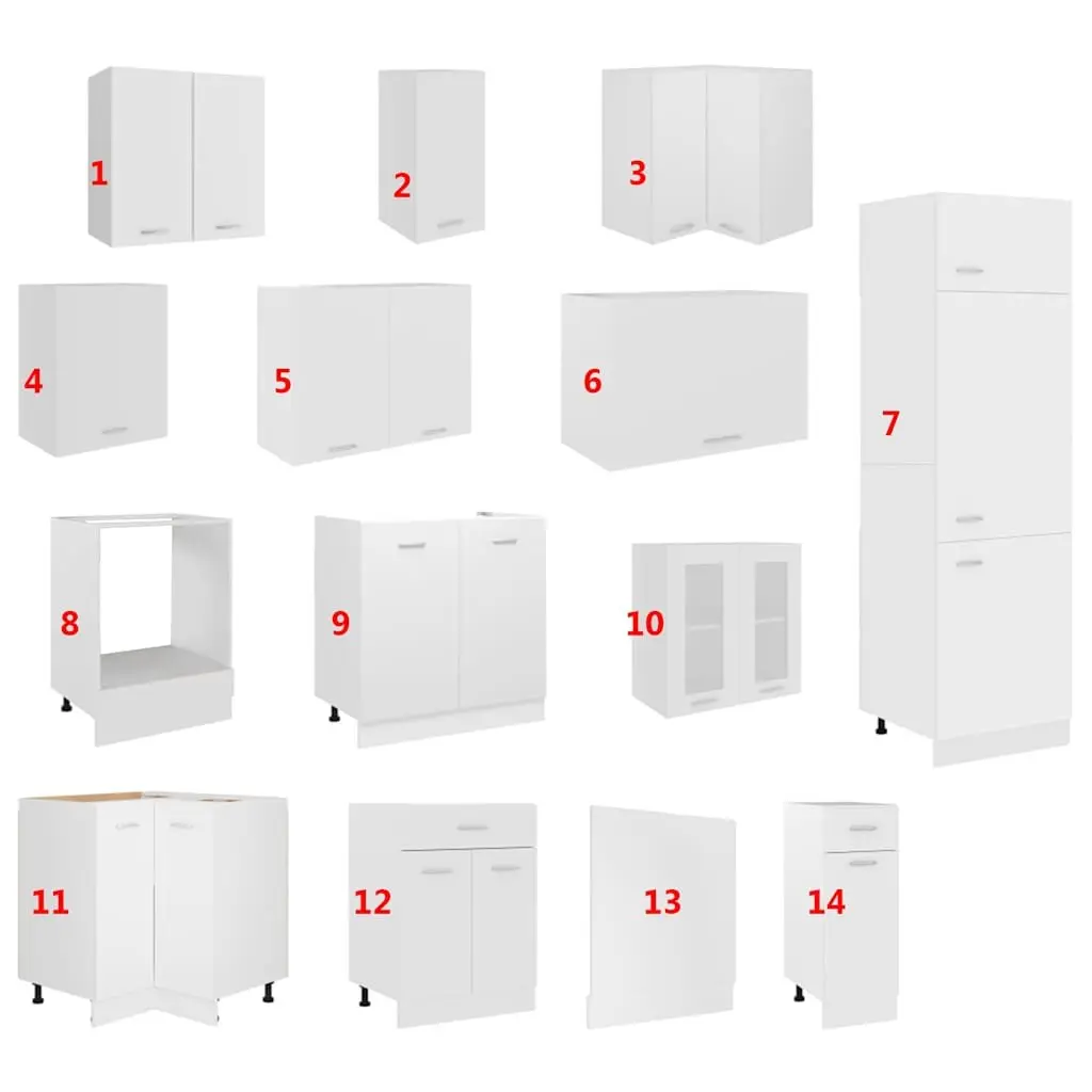 14 Piece White Engineered Wood Kitchen Cabinet Set