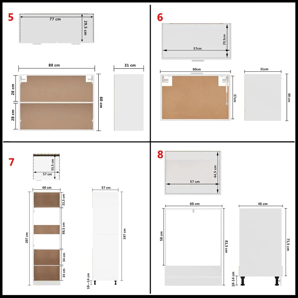 14 Piece White Engineered Wood Kitchen Cabinet Set