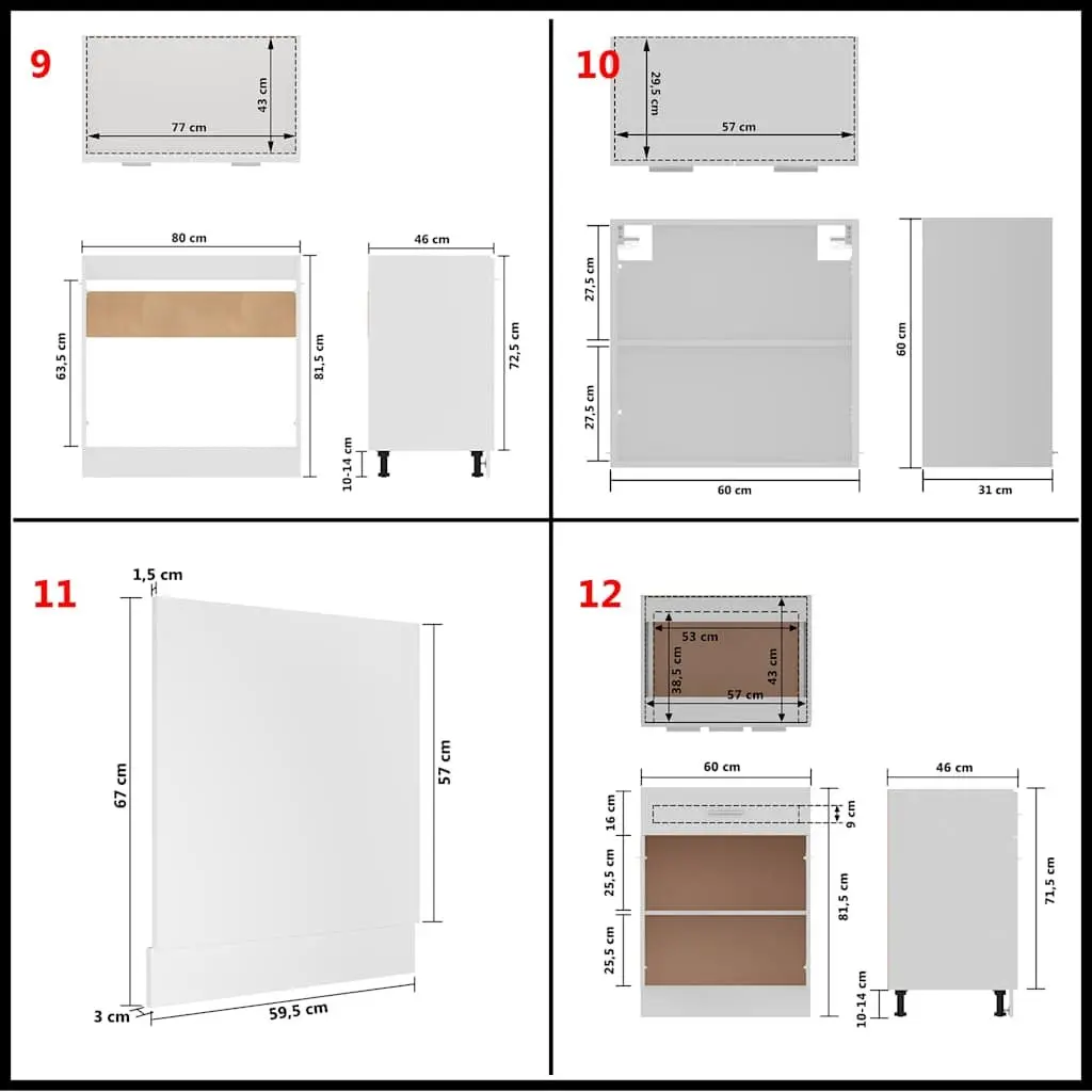 14 Piece White Engineered Wood Kitchen Cabinet Set