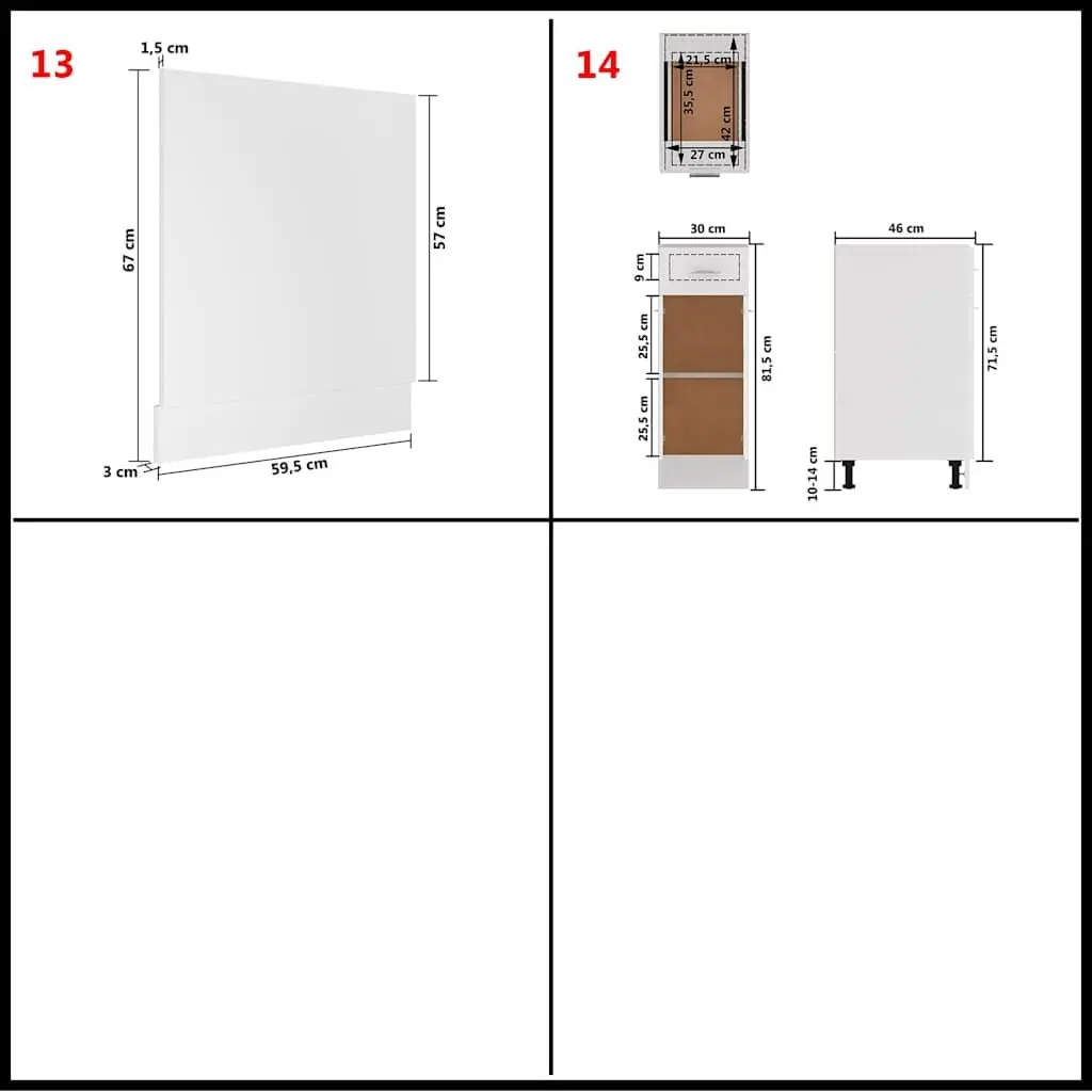 14 Piece White Engineered Wood Kitchen Cabinet Set