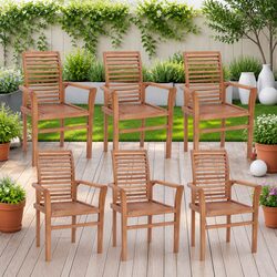 Teak Wood Stacking Dining Chairs Set of 6