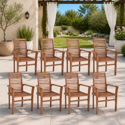 8-Piece Teak Wood Stacking Dining Chairs for Outdoors