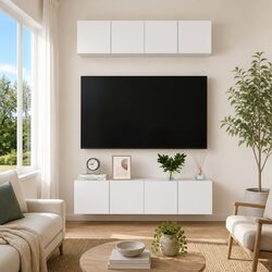 4-Piece Wall-Mounted TV Cabinet Set in White