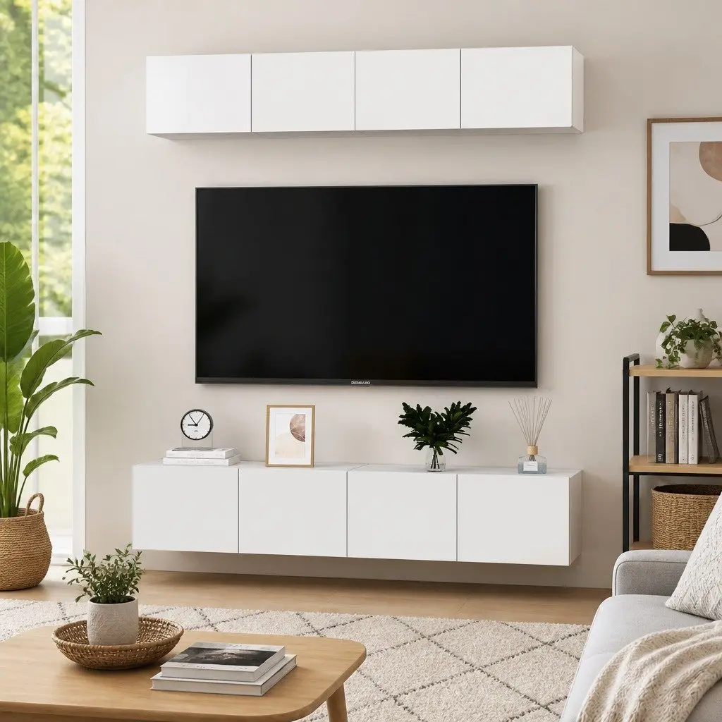 Wall Mounted TV Cabinet Set in White
