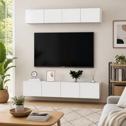 Stylish Wall Mounted TV Cabinet Set in White