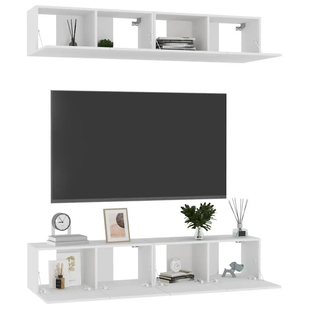 Wall Mounted TV Cabinet Set in White