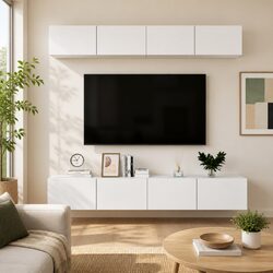Wall-Mounted White TV Cabinet Set for Cozy Living Spaces