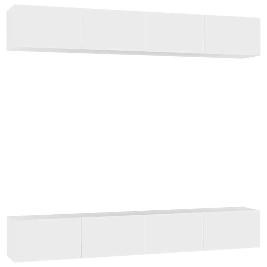 White Wall Mounted TV Cabinet Set 4 Pieces Engineered Wood Storage Unit