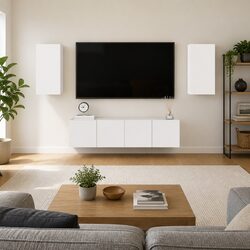 4-Piece White Wall-Mounted TV Cabinet Set