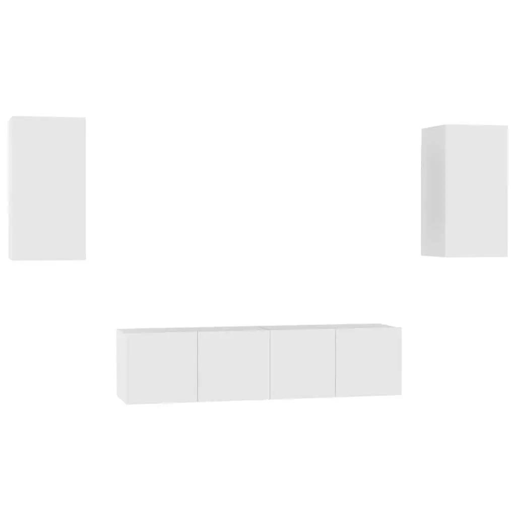White TV Cabinet Set 4 Pieces Wall Mounted Storage Unit Engineered Wood