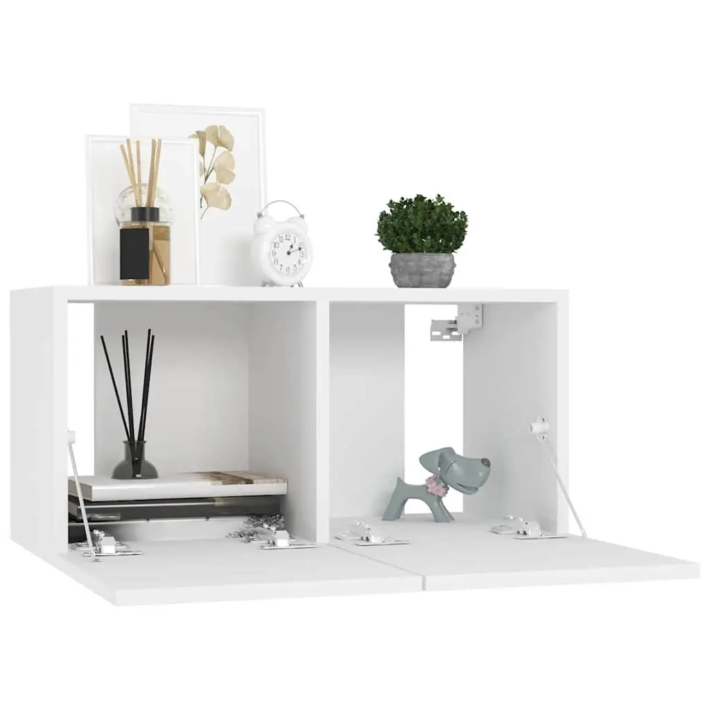 White TV Cabinet Set 4 Pieces Wall Mounted Storage Unit Engineered Wood
