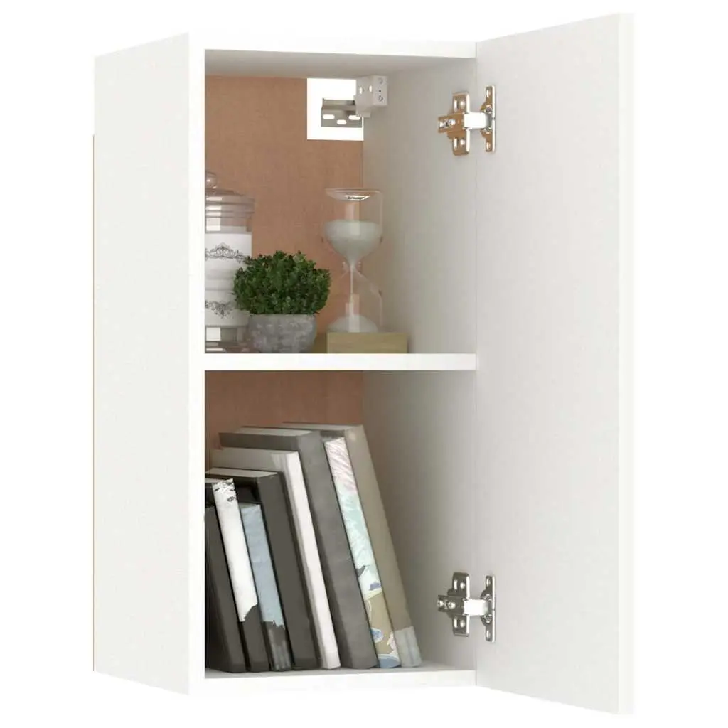 White TV Cabinet Set 4 Pieces Wall Mounted Storage Unit Engineered Wood