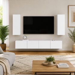 4-Piece White Wall-Mounted TV Cabinet Set