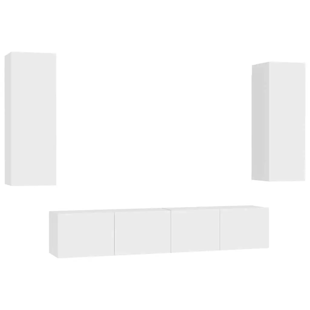 4-Piece White Wall-Mounted TV Cabinet Set