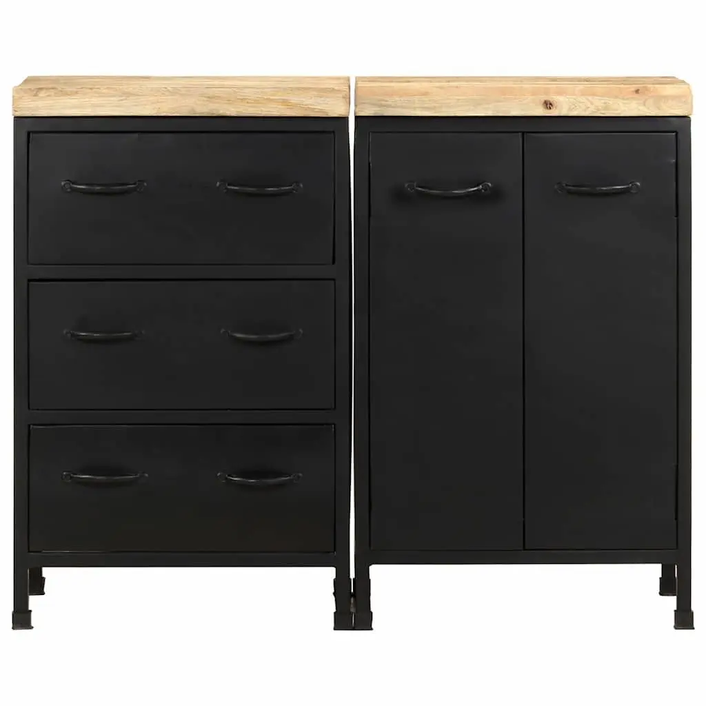 Sideboard Rustic Industrial Style 3 Drawers 2 Doors Rough Mango Wood Storage Cabinet
