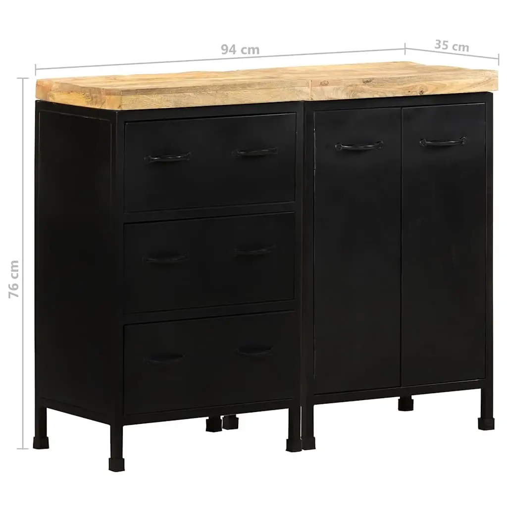 Sideboard Rustic Industrial Style 3 Drawers 2 Doors Rough Mango Wood Storage Cabinet