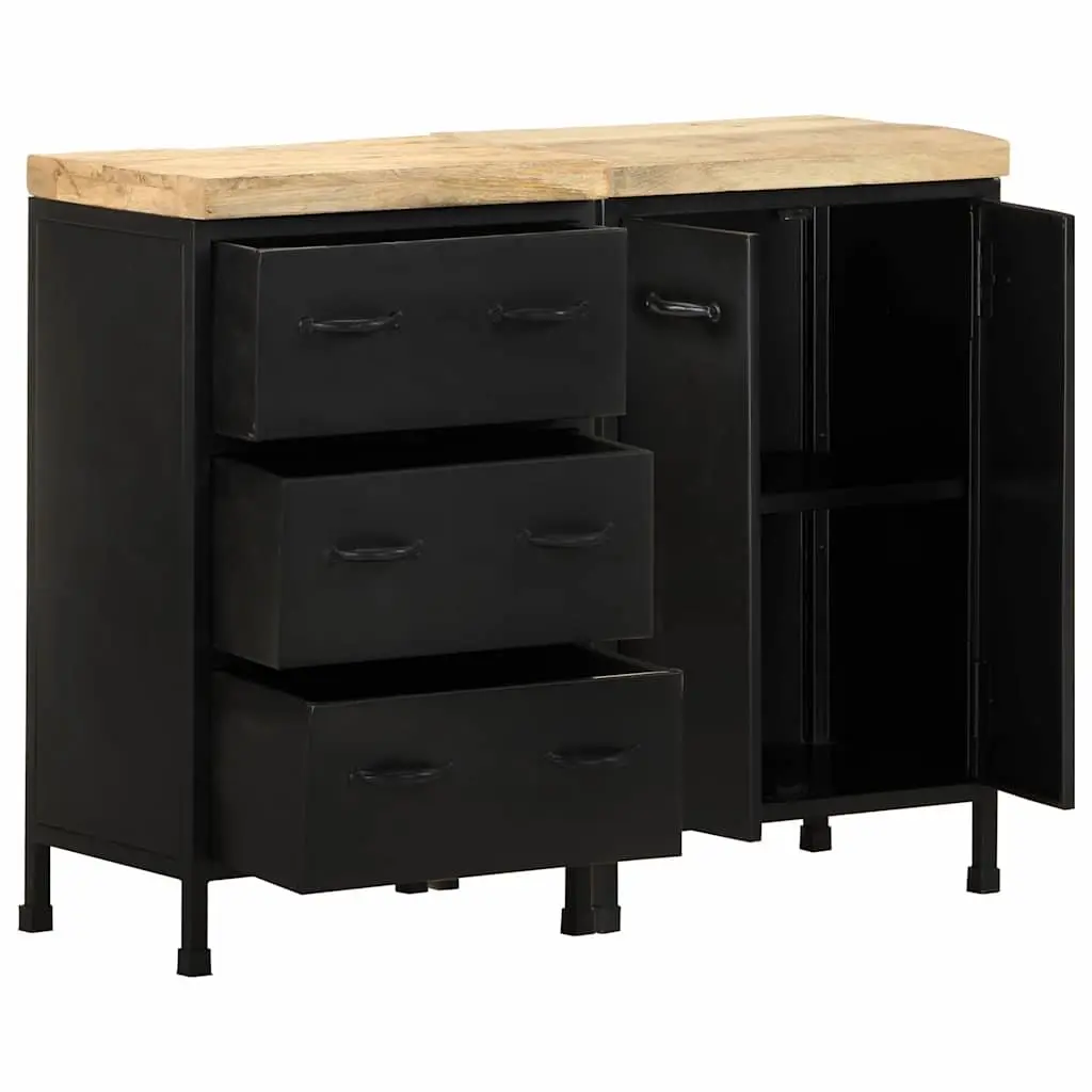 Sideboard Rustic Industrial Style 3 Drawers 2 Doors Rough Mango Wood Storage Cabinet