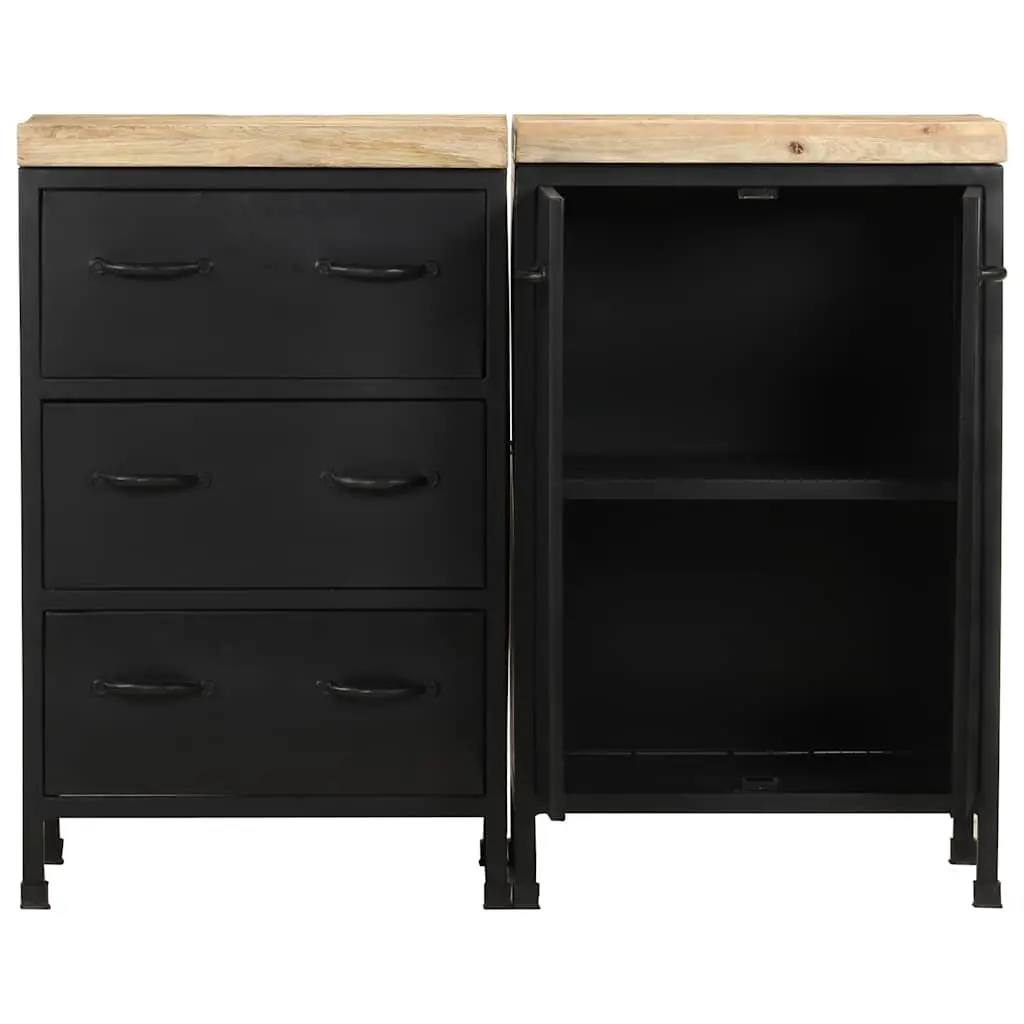 Sideboard Rustic Industrial Style 3 Drawers 2 Doors Rough Mango Wood Storage Cabinet