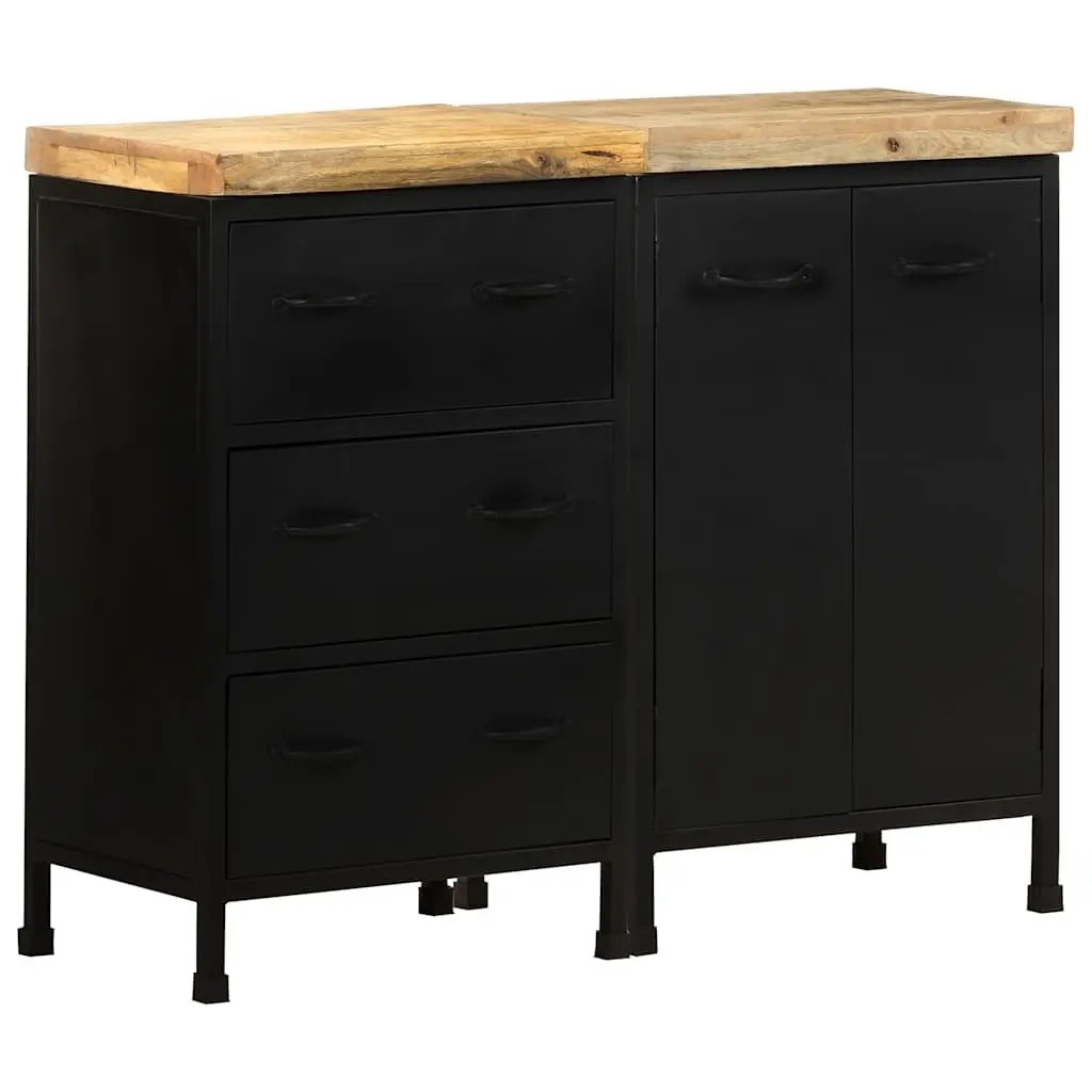Sideboard Rustic Industrial Style 3 Drawers 2 Doors Rough Mango Wood Storage Cabinet