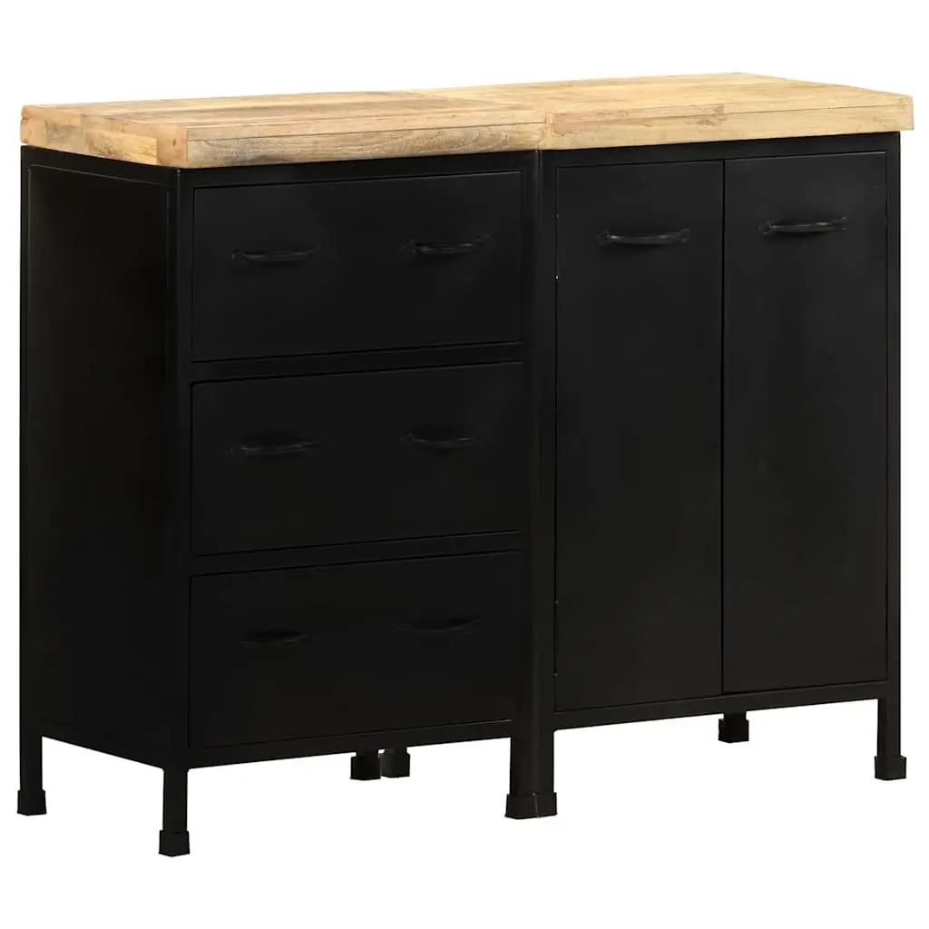 Sideboard Rustic Industrial Style 3 Drawers 2 Doors Rough Mango Wood Storage Cabinet