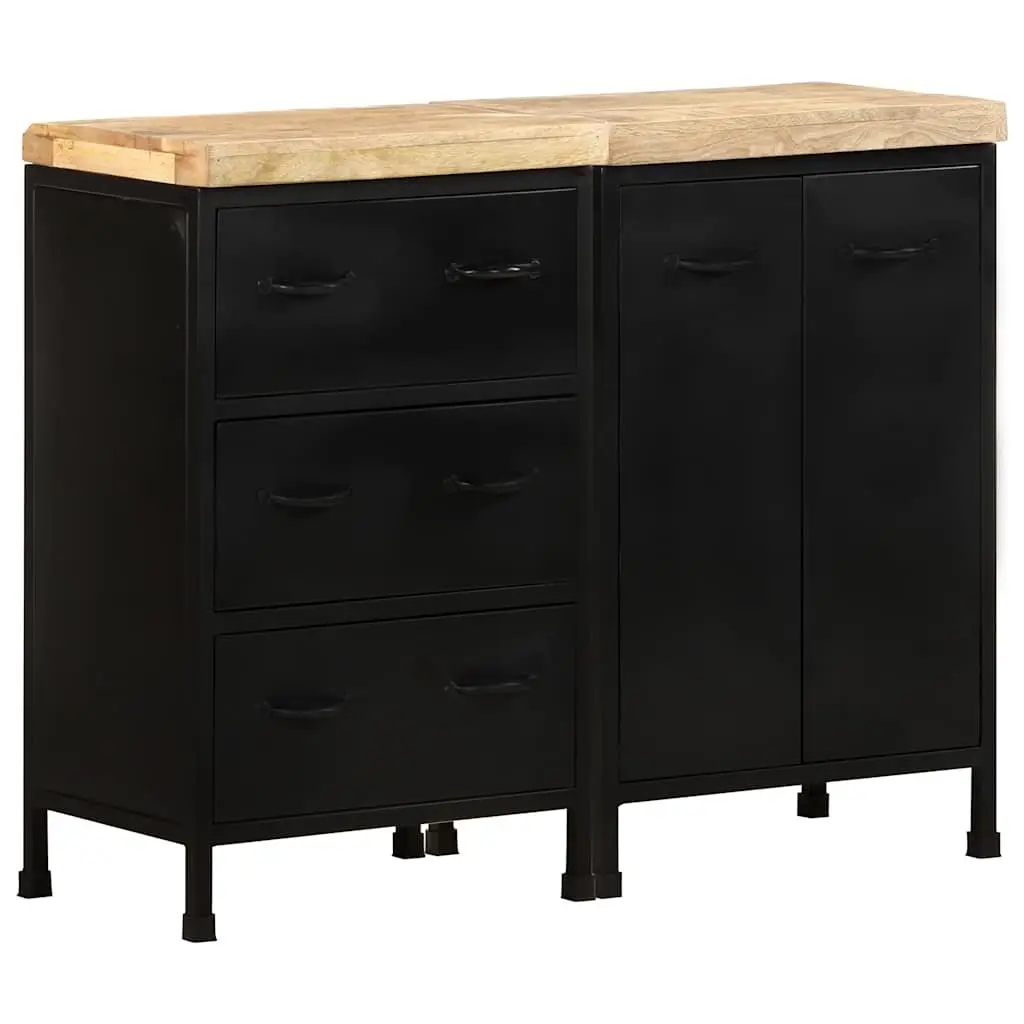 Sideboard Rustic Industrial Style 3 Drawers 2 Doors Rough Mango Wood Storage Cabinet