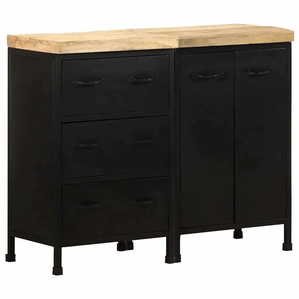 Sideboard Rustic Industrial Style 3 Drawers 2 Doors Rough Mango Wood Storage Cabinet